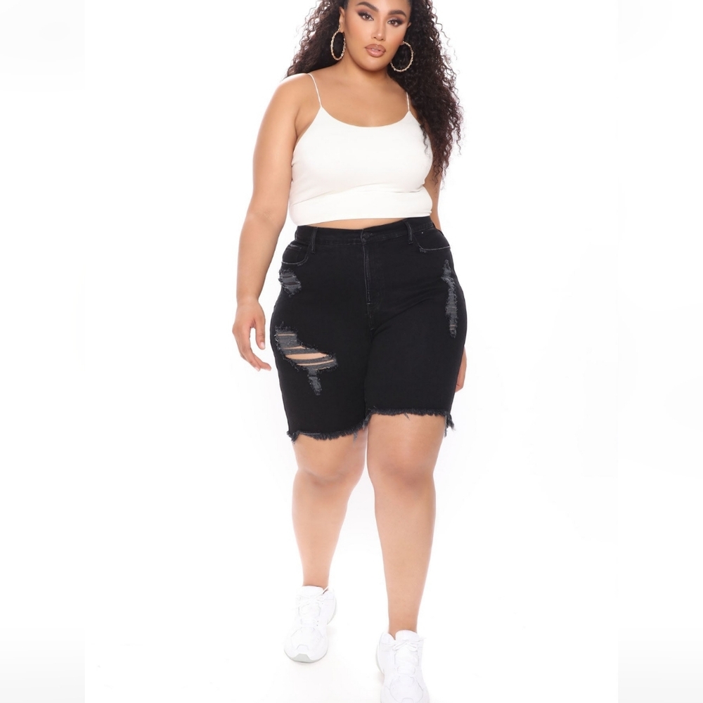 Fashion Nova Black Distressed Denim Bermuda Shorts Plus Size 18